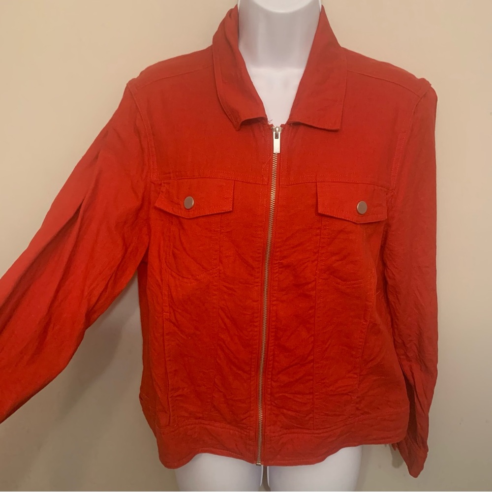 Rachel Zoe Red Zip-Up Linen Casual Utility Style Jacket Sz Large (never worn) - Picture 3 of 14
